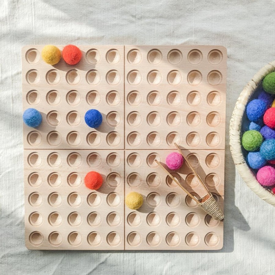 Educational Resources Papoose Toys | Wooden Hundreds Board With Felt Pom Poms