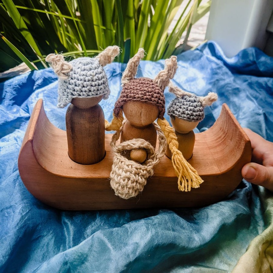 Play Artisans of Batur Village | Natural Wooden Peg Doll And Boat Play Set