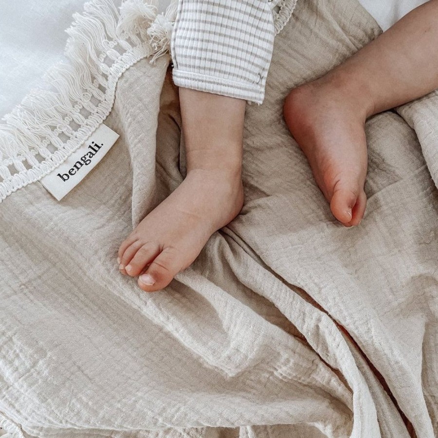 Home Bengali | Muslin Fringe Swaddle - Oatmeal