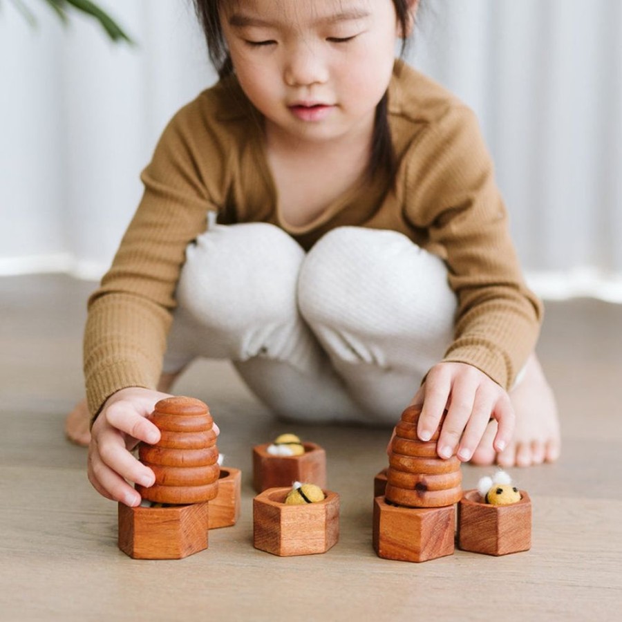 Play Artisans of Batur Village | Natural Wooden Honeycomb Beehive Set